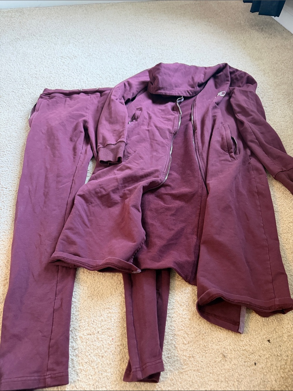 Women's Maroon Lounge Pants & Long Zip Cardigan Set